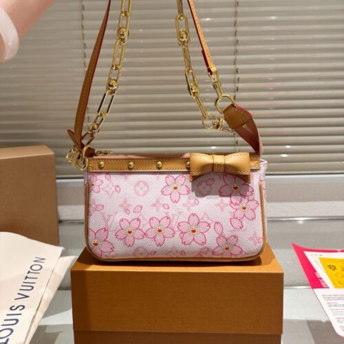 Alternative view of Louis Vuitton X Takashi Murakami Pochette Monogram Canvas Shoulder Bag Pink 20cm