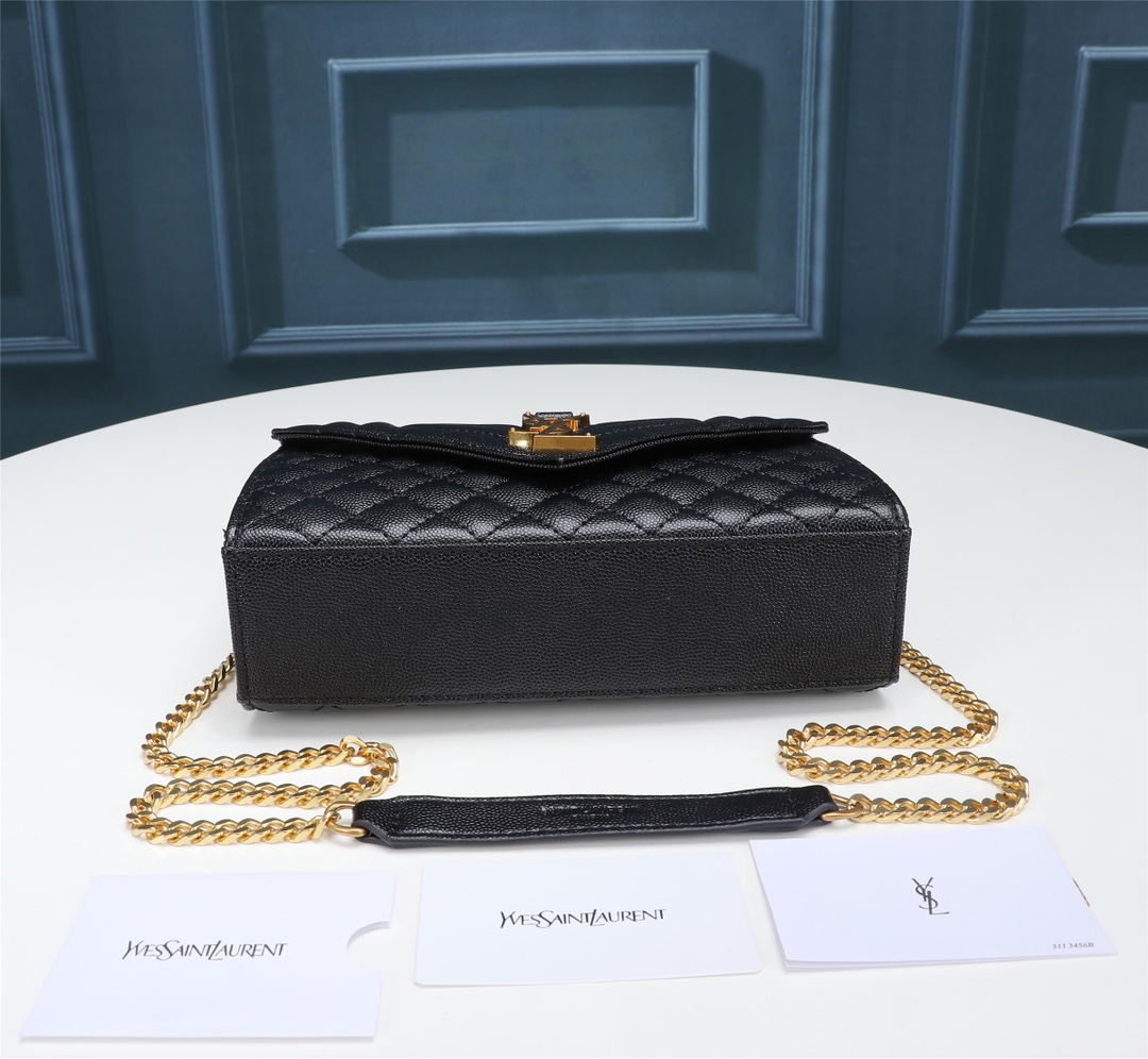 Saint Laurent Envelope Small Quilted Grain De Poudre Embossed Leather Gold Hardware Crossbody Bag Black 21Cm 600195Bow911000 - Image 5