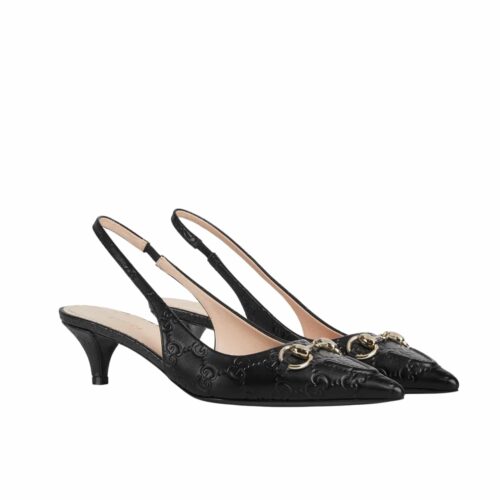 Gucci Horsebit Slingback Leather Pump Black 782407 AAEGJ 1000