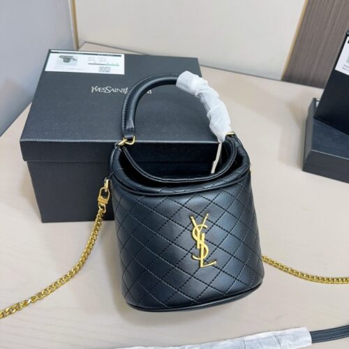 Alternative view of Saint Laurent Gaby Leather Bucket Bag Black 19Cm 7639611El071000
