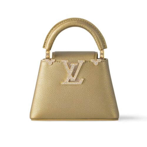 Louis Vuitton Capucines Mini Grained Leather Handle Bag Gold 21cm M24583