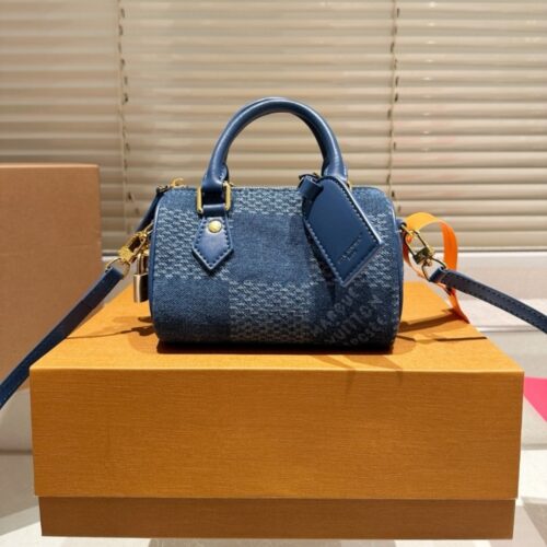 Alternative view of Louis Vuitton Speedy 18 Bandoulière Denim Shoulder Bag Blue 18cm N00208