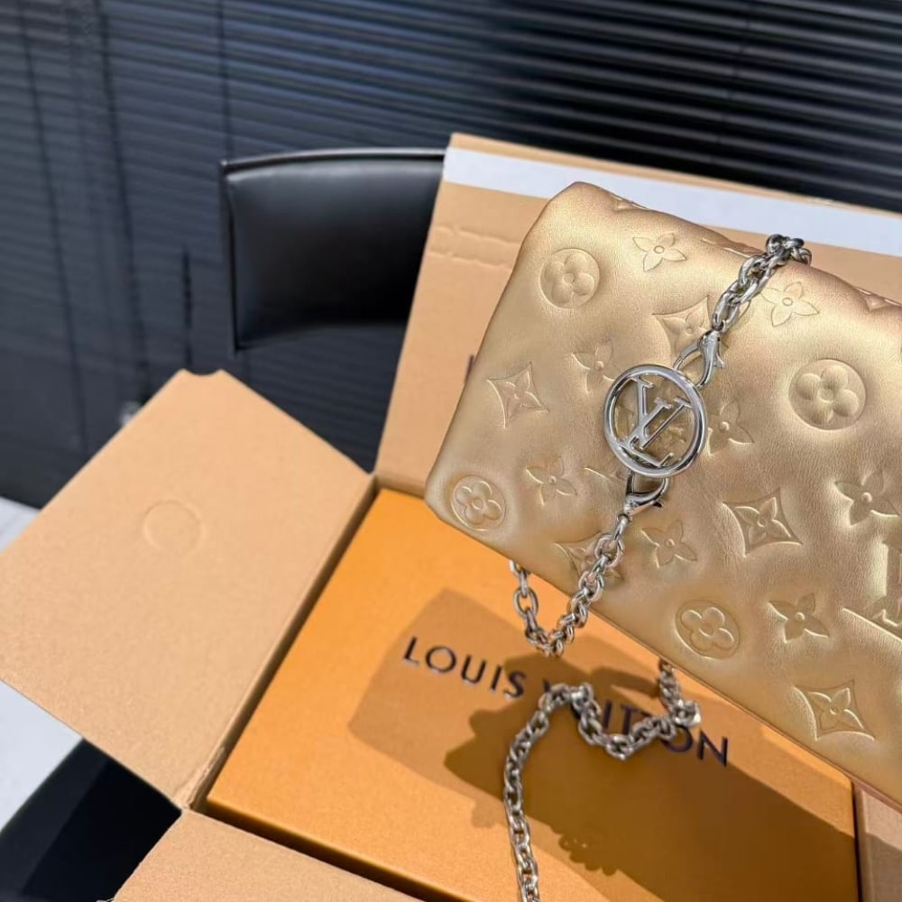 Louis Vuitton Pochette Coussin Monogram Embossed Crossbody Bag Gold 20Cm M80999 - Image 3