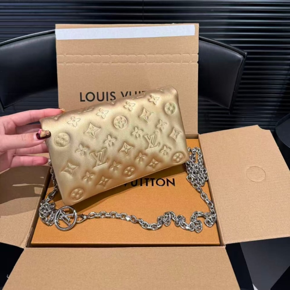 Louis Vuitton Pochette Coussin Monogram Embossed Crossbody Bag Gold 20Cm M80999 - Image 4