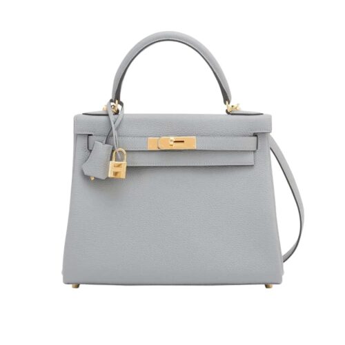 Hermes Kelly Sellier Epsom Gold Hardware Handbag Grey 25Cm
