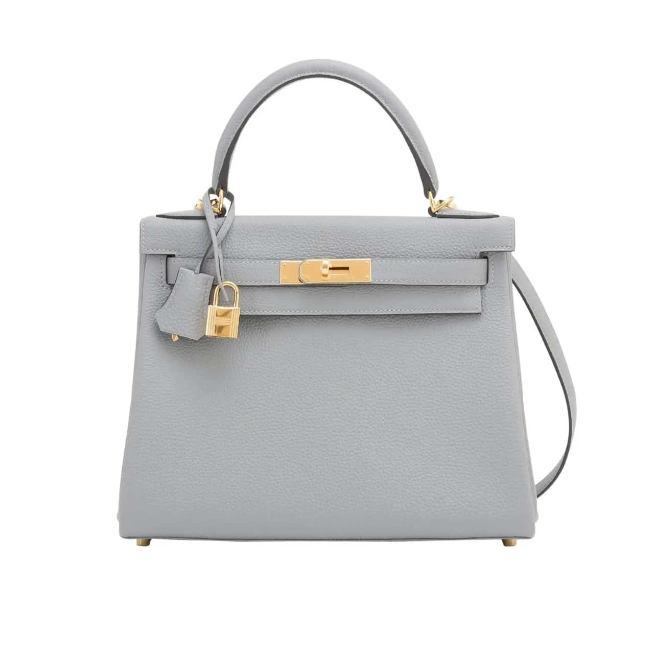 Hermes Kelly Sellier Epsom Gold Hardware Handbag Grey 25Cm