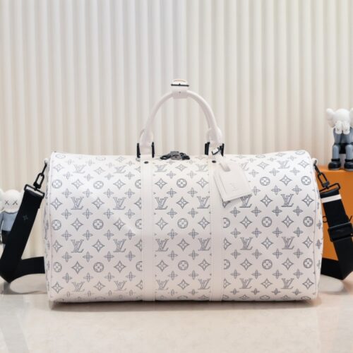 Alternative view of Louis Vuitton Keepall Bandoulière 50 Monogram Shadow Shoulder Bag White 50cm M24954