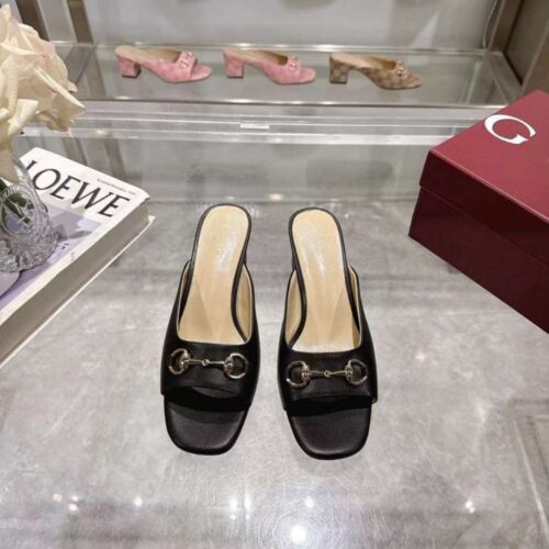 Alternative view of Gucci Women Horsebit Slide Leather Sandal Black 816607 C9D00 1000