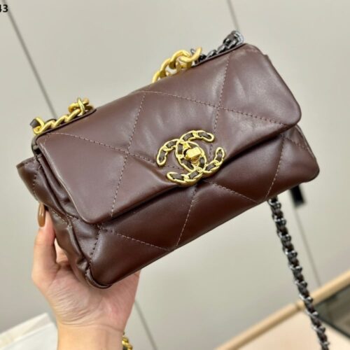 Alternative view of Chanel 19 Mini Smooth Leather Flap Bags Brown 20cm