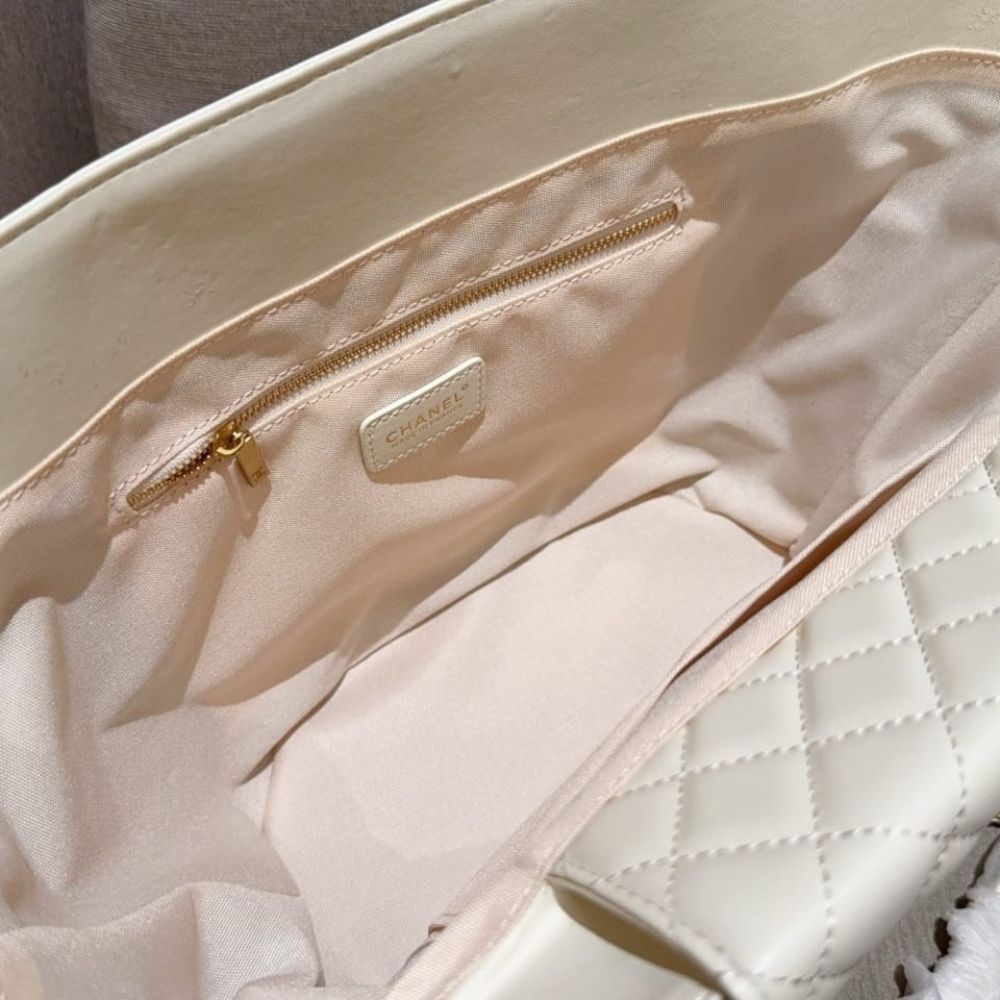Chanel Shopping Bag Small Braided Straw Tote Bag Beige White 26cm - Image 8