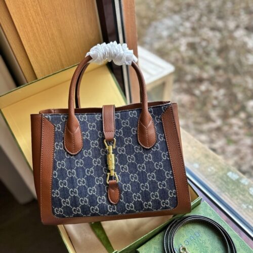 Alternative view of Gucci Jackie 1961 GG Denim Canvas Top Handle Bag Dark Denim Blue 30Cm 649016 2Kqgg 8375