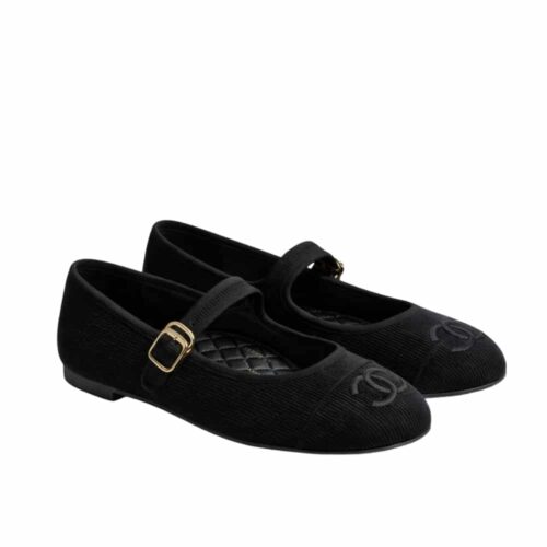 Chanel Mary Jane Ballet Flat Velvet Black