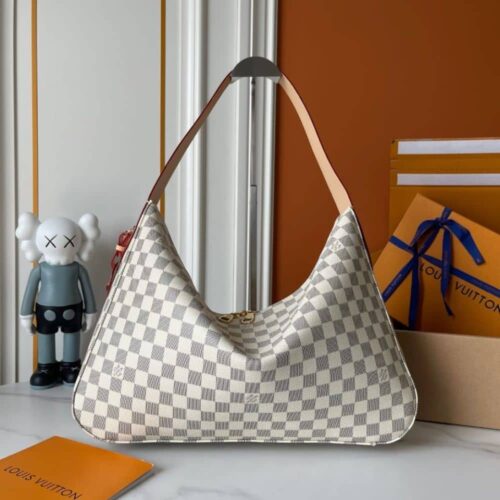 Alternative view of Louis Vuitton Slouchy MM Damier Azur Shoulder Bag White 40cm N00126