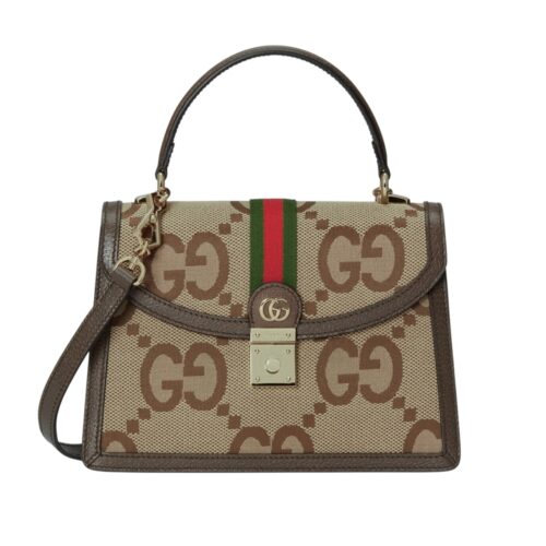Gucci Ophidia Small Jumbo GG Canvas Top Handle Bag Camel Ebony 25Cm 651055 UKMDG 2570
