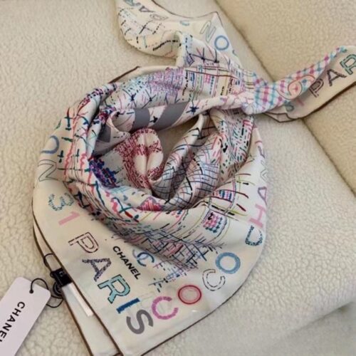 Alternative view of Chanel Square Scarf Silk Twill Multicolor In White 90cm AA8619 B09320 NK635