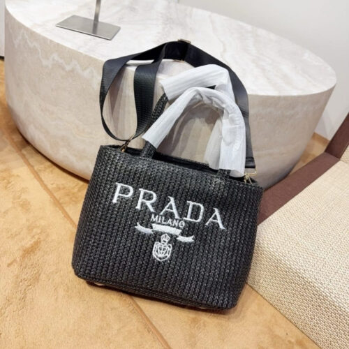 Alternative view of Prada Small Crochet Raffia Tote Bag Black 26cm 1BG422 2A2T F0002 V OOL