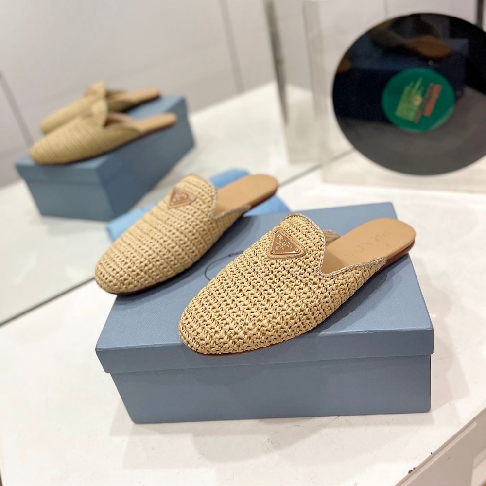 Prada Woven Fabric Mules Natural 1S435N 2C2T F0018 F 005 - Image 3