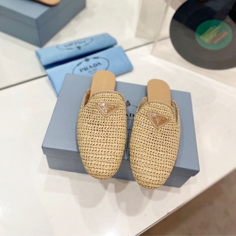 Prada Woven Fabric Mules Natural 1S435N 2C2T F0018 F 005 - Image 4