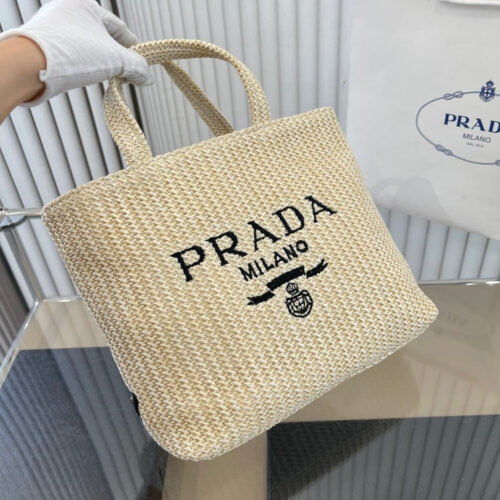 Alternative view of Prada Small Crochet Raffia Tote Bag Natural 24Cm 1BG422 2C2T F0018 V OOL