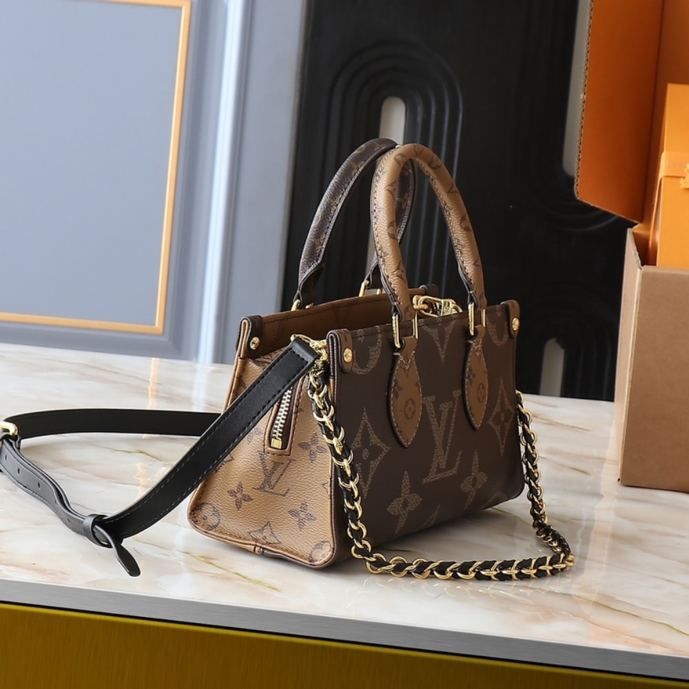 Louis Vuitton Onthego East West Chain Monogram Reverse Handle Bag Brown 25Cm M14236 - Image 3