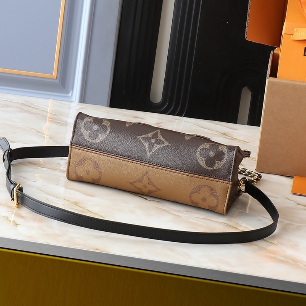 Louis Vuitton Onthego East West Chain Monogram Reverse Handle Bag Brown 25Cm M14236 - Image 4