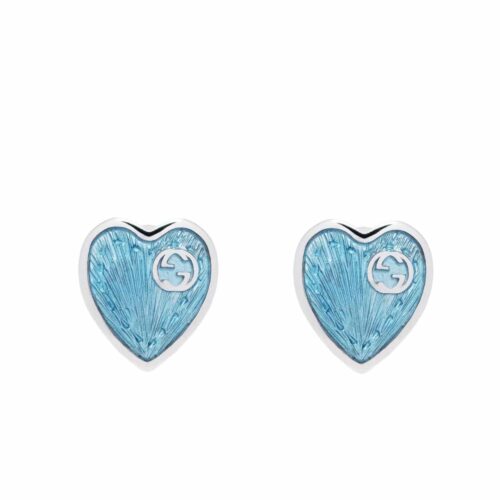 Gucci Sterling Silver Heart Earrings Light Blue 645547 J8410 8183
