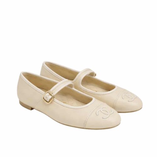 Chanel Mary Jane Flat Ballet Smooth Leather Cream