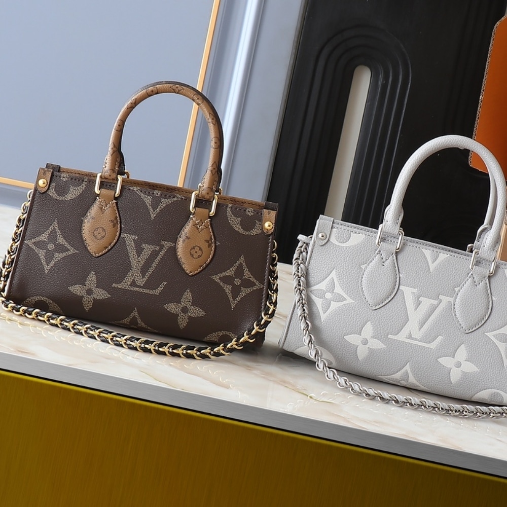 Louis Vuitton Onthego East West Chain Monogram Reverse Handle Bag Brown 25Cm M14236 - Image 5
