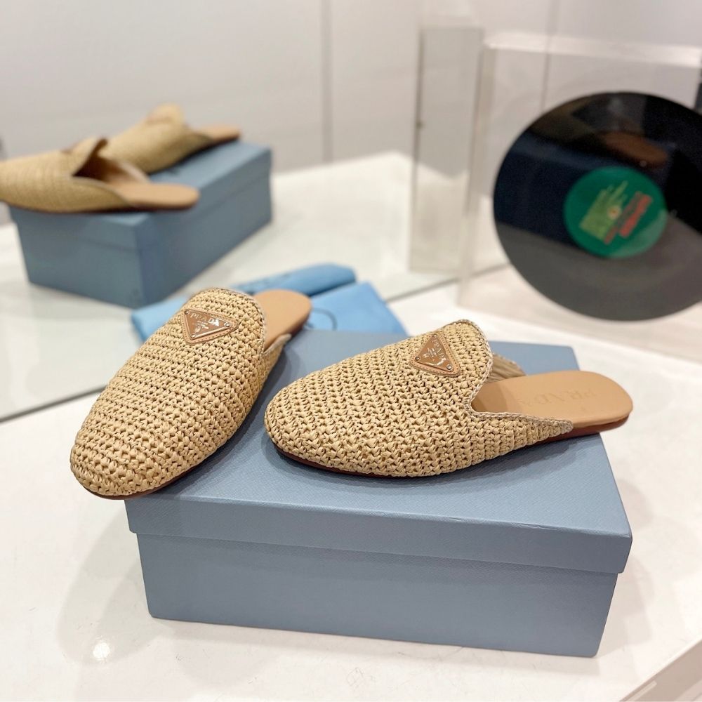 Prada Woven Fabric Mules Natural 1S435N 2C2T F0018 F 005 - Image 6