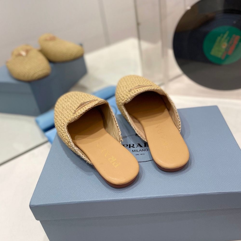 Prada Woven Fabric Mules Natural 1S435N 2C2T F0018 F 005 - Image 8