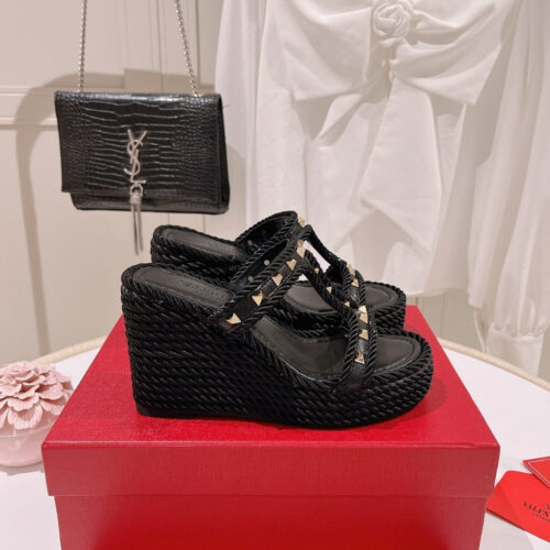 Alternative view of Valentino Garavani Rockstud Wedge In Leather 90mm Black 4W2S0GI5BAE 0NO