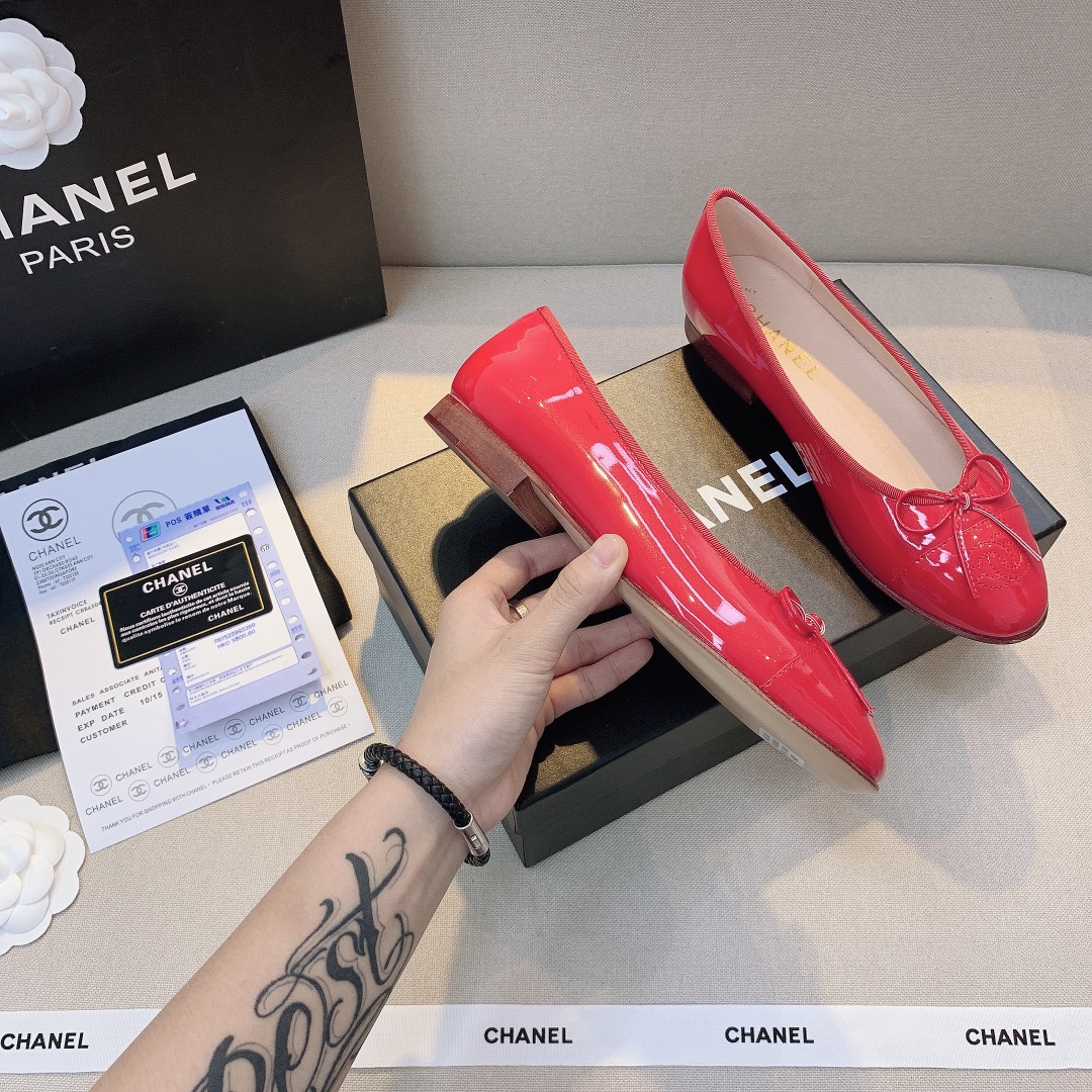 Chanel Ballerina Flat Patent Leather Red - Image 3