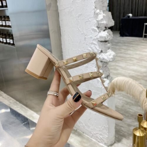 Alternative view of Valentino Garavani Rockstud Slide Sandal In Leather Beige 60mm 7W2S0C47VOD P45