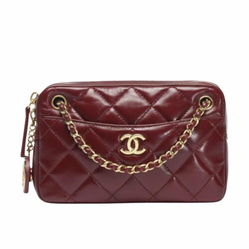 Chanel Mini Smooth Leather Camera Case Burgundy 18Cm AS5190 B18306 NZV44