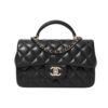 Chanel Classic Mini Smooth Leather Handle Bags Black 20cm
