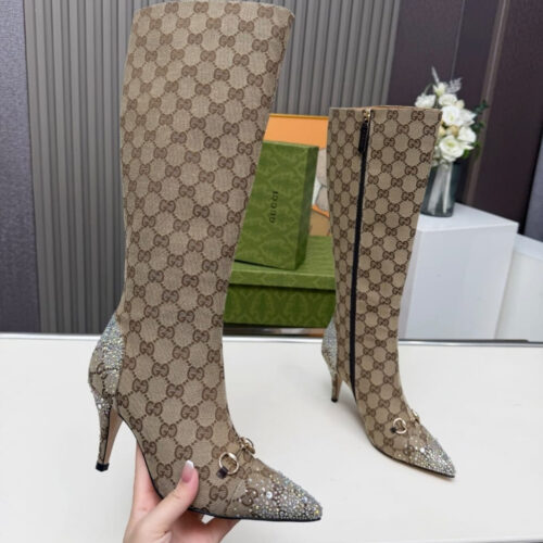 Alternative view of Gucci Women's Bombshell Boot GG Canvas Crystal Embellished Dark Brown