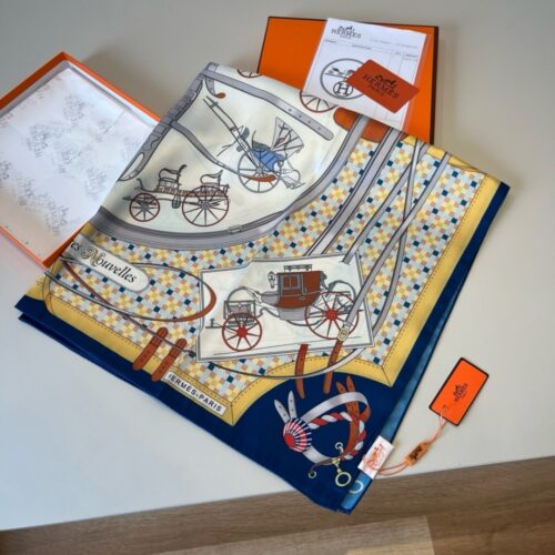 Alternative view of Hermes Les Voitures Nouvelles Silk Twill Scarf Marine 90cm H984108S 08