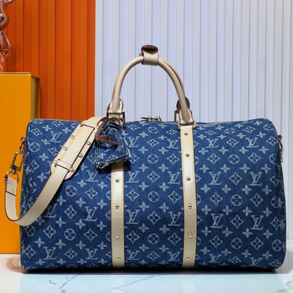 Louis Vuitton Keepall Bandoulière 45 Monogram Denim Travel Bag Blue 45cm - Image 2