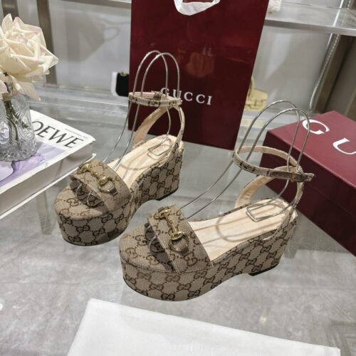 Alternative view of Gucci Women Horsebit Flatform GG Canvas Sandal Beige And Ebony 794718 2Hk80 9741