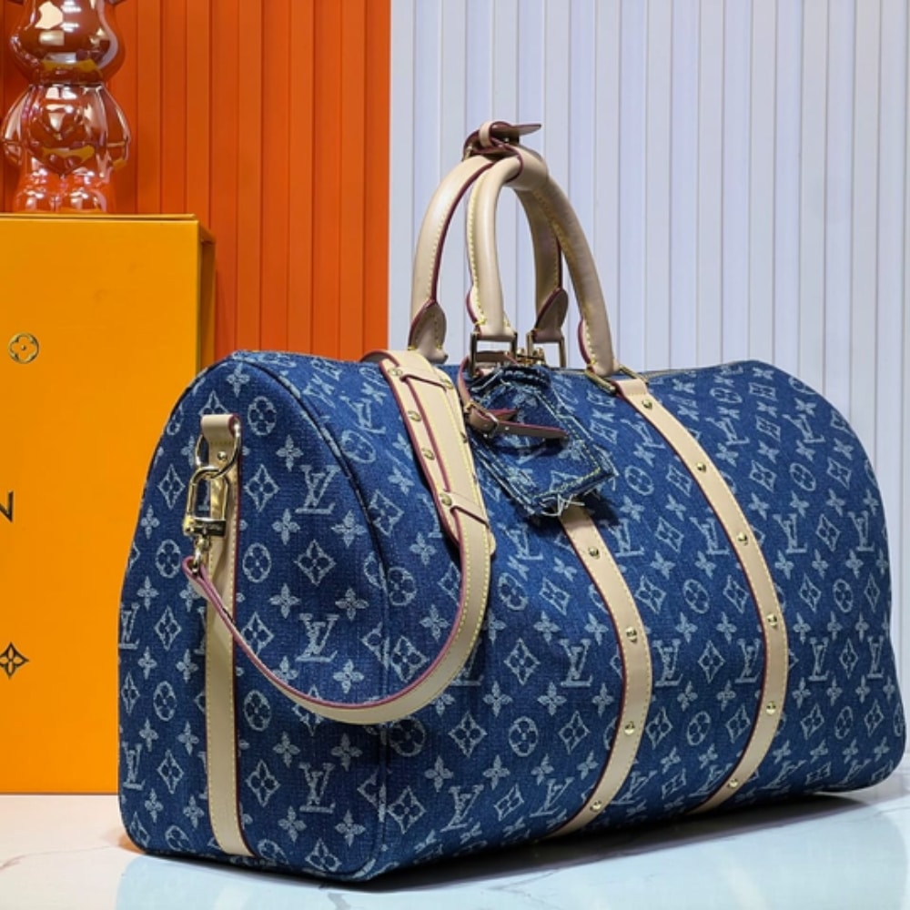Louis Vuitton Keepall Bandoulière 45 Monogram Denim Travel Bag Blue 45cm - Image 3