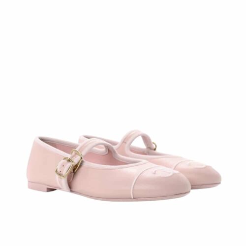 Chanel Mary Jane Flat Ballet Smooth Leather Light Pink
