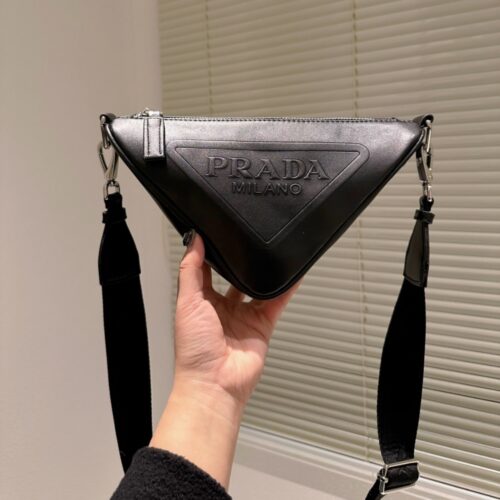 Alternative view of Prada Triangle Leather Shoulder Bag Black 27Cm 1Bh190 2Bya F0002 V Bro