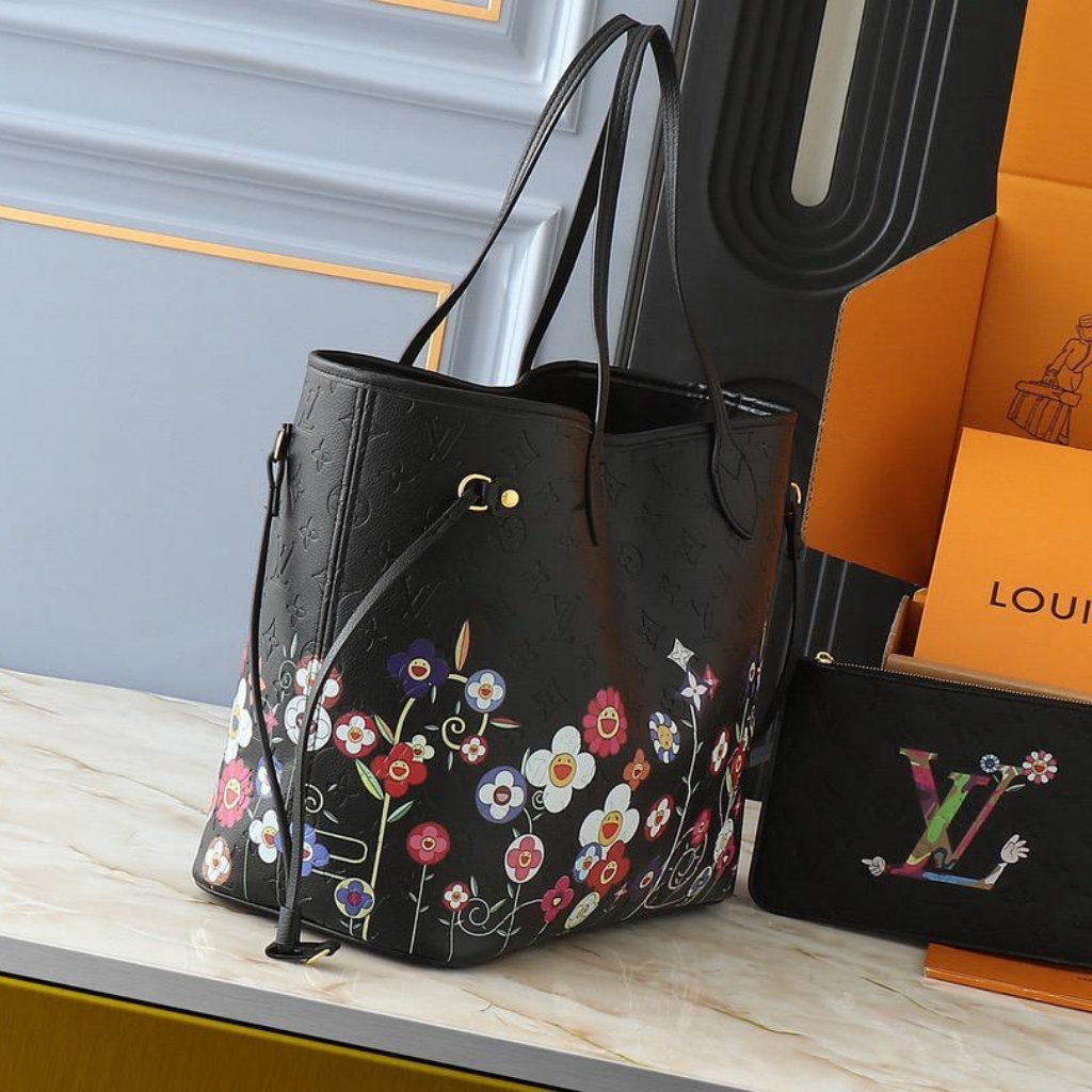 Louis Vuitton X Takashi Murakami Neverfull MM Tote Bag Black 31Cm M13675 - Image 3