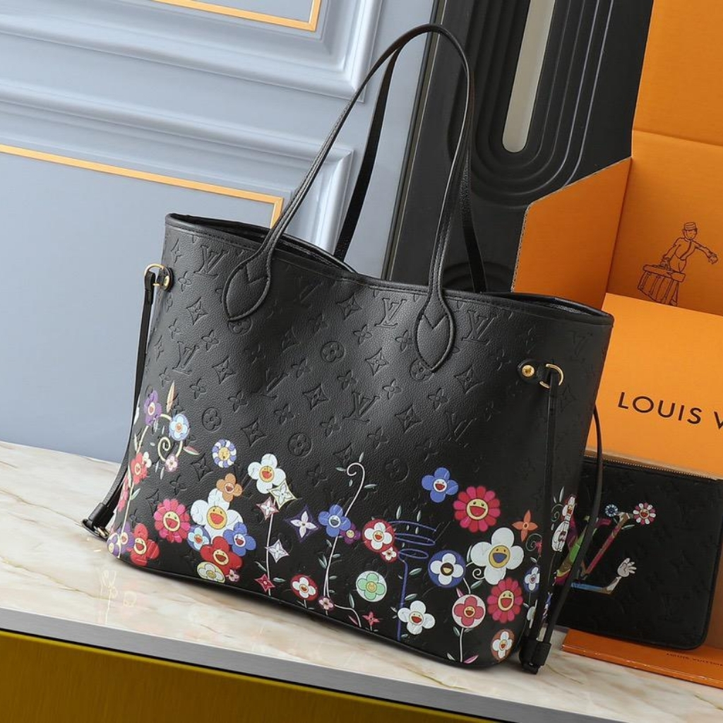 Louis Vuitton X Takashi Murakami Neverfull MM Tote Bag Black 31Cm M13675 - Image 4