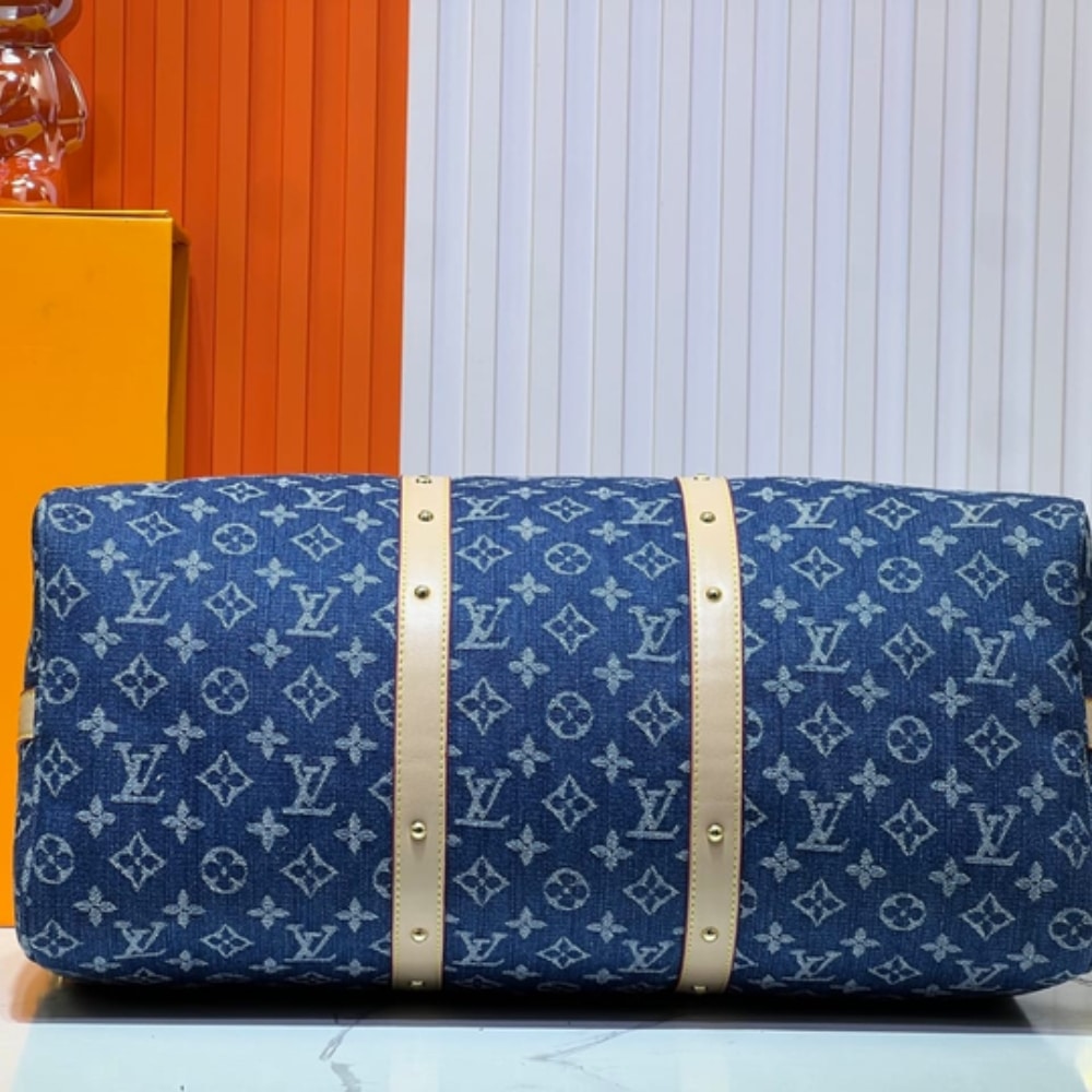 Louis Vuitton Keepall Bandoulière 45 Monogram Denim Travel Bag Blue 45cm - Image 5