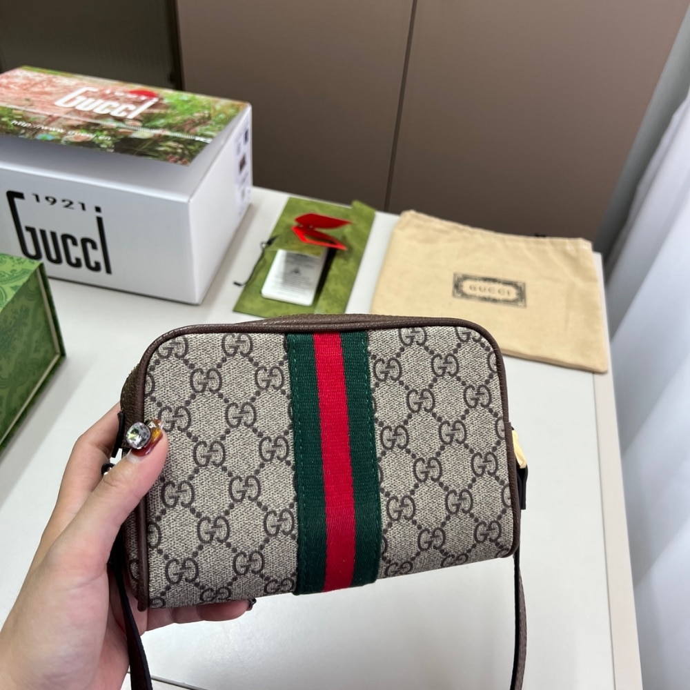 Gucci Ophidia Mini GG Supreme Canvas Shoulder Bag Beige And Ebony 17Cm 517350 96IWS 8745 - Image 3