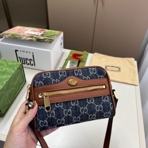 Alternative view of Gucci Ophidia Mini GG Denim Monogram Shoulder Bag Blue And Brown 17Cm 517350 2KQGG 8375