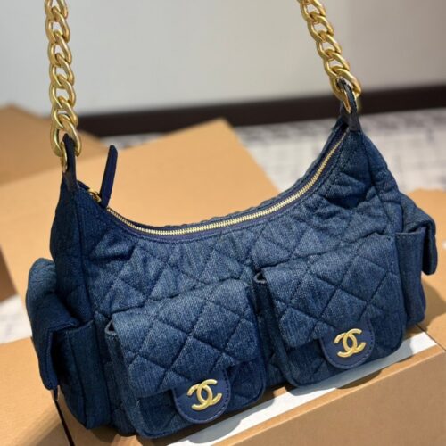 Alternative view of Chanel 25C Large Washed Denim Hobo Bag Dark Blue 31cm
