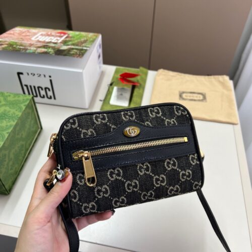 Alternative view of Gucci Ophidia Mini GG Denim Monogram Canvas Shoulder Bag Black 17cm