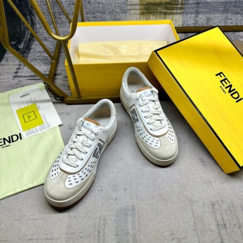 Alternative view of Fendi Match Leather and Suede Low-Top Sneakers White Brown 8e8670asb2f1rux